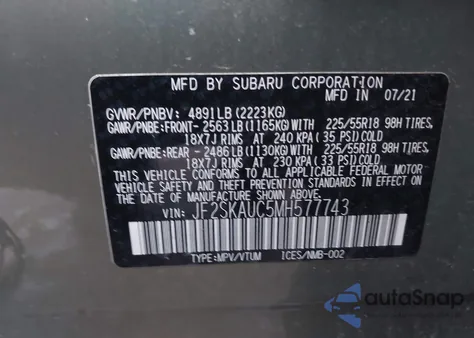 2021 Subaru Forester Limited из США, поврежденный, VIN JF2SKAUC5MH577743